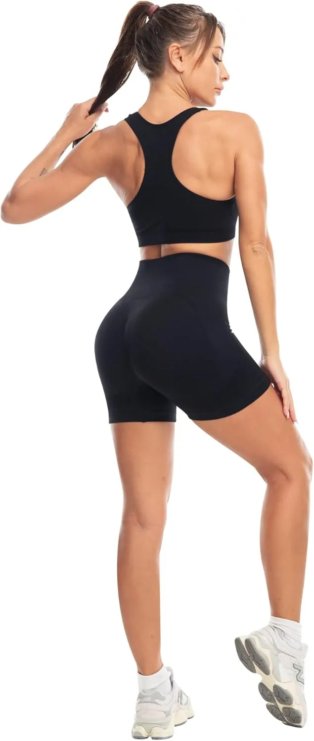 Workout Sets for Women 2 Piece - Seamless Yoga Outfits Shorts and Padded Sports Bra Gym Athletic Clothing Set