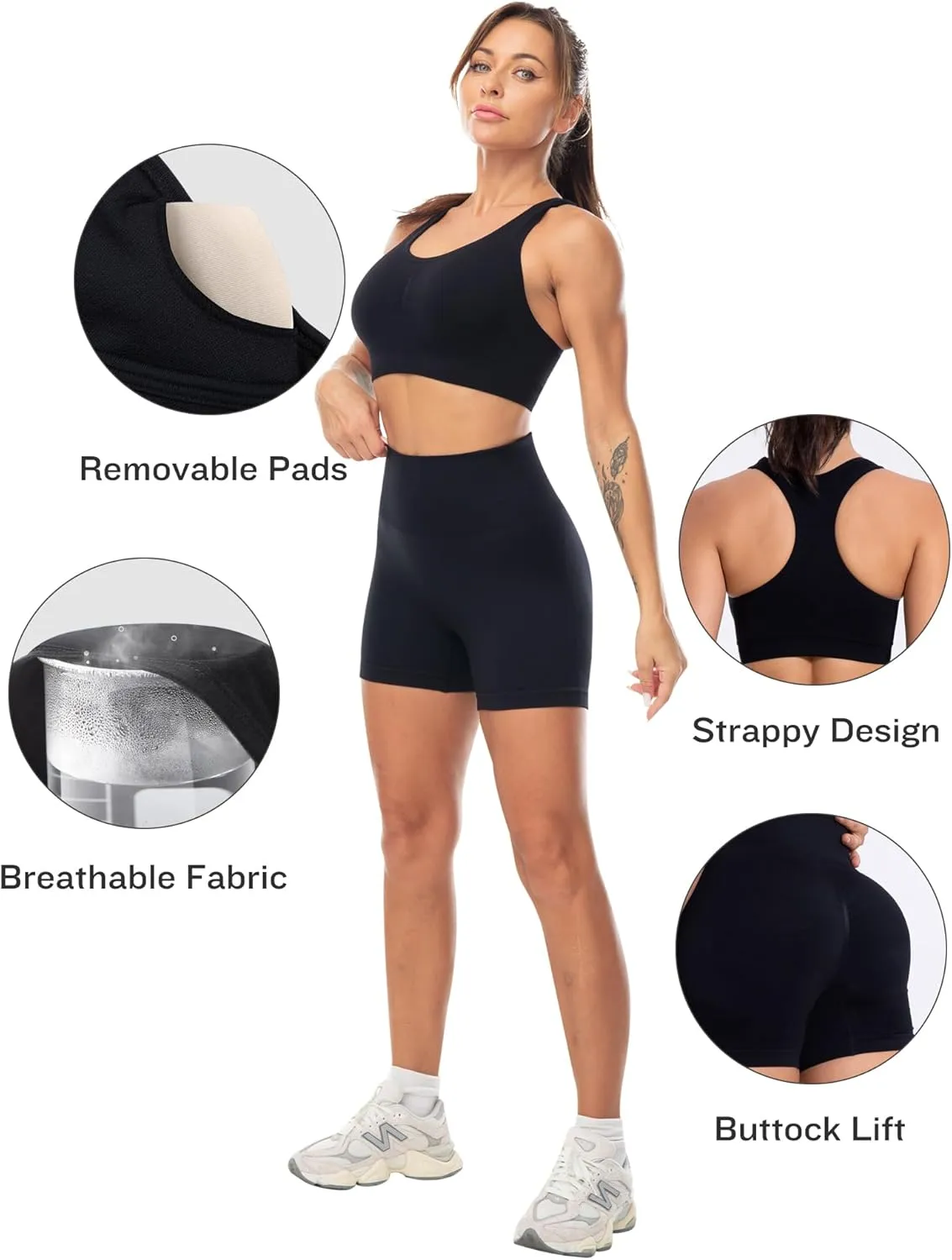 Workout Sets for Women 2 Piece - Seamless Yoga Outfits Shorts and Padded Sports Bra Gym Athletic Clothing Set